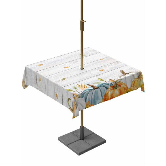 Outdoor Tablecloth with Umbrella Hole and Zipper, Fall Pumpkins Square Table Cloth 54x54 Inch Waterproof Tablecloth, Southwestern Botanical Thanksgiving Vintage Picnic Table Cover for Patio Camping