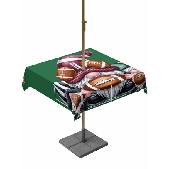 Outdoor Tablecloth with Umbrella Hole and Zipper, Fall Rugby Square Table Cloth 54x54 Inch Waterproof Tablecloth, Modern Abstract Gnomes Green Picnic Table Cover for Patio Camping