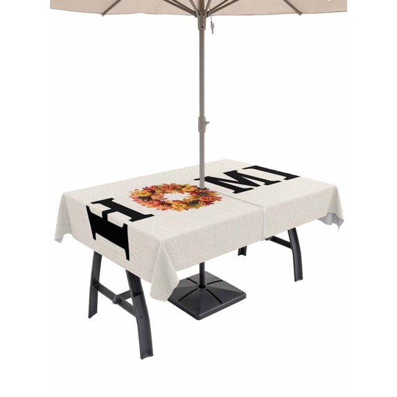 Outdoor Tablecloth with Umbrella Hole and Zipper, Fall Thanksgiving Rectangle Table Cloth 54x80 Inch Waterproof Tablecloth, Retro Autumn Pumpkin Maple Leaf Picnic Table Cover for Patio Camping