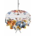 thumbnail image 1 of Outdoor Tablecloth with Umbrella Hole and Zipper, Fall Thanksgiving Round Table Cloth 54 Inch Waterproof Tablecloth, Orange Blue Pumpkin Eucalyptus Sunflower Picnic Table Cover for Patio Camping, 1 of 7