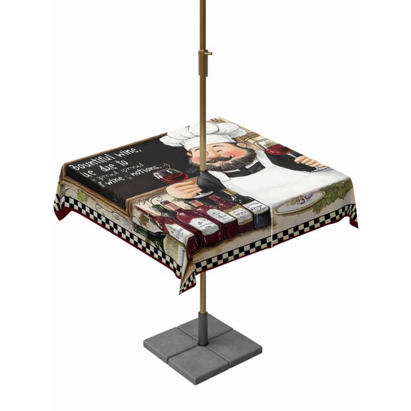 Outdoor Tablecloth with Umbrella Hole and Zipper, Farmhouse Chef Red Wine Square Waterproof Table Cover 54x54in Washable Table Cloth for Patio Picnic Party Rustic Cooking Theme Buffalo Check