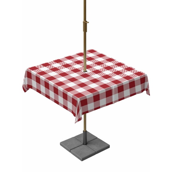 Outdoor Tablecloth with Umbrella Hole and Zipper, Farmhouse Red Plaid Waterproof Patio Tablecloth for Dining 54''x54'', Rustic Red White Checkered Wipeable Table Cover for Picnic BBQ Party Patio