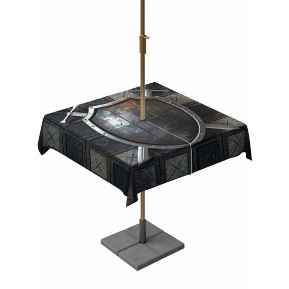 Outdoor Tablecloth with Umbrella Hole and Zipper, Farmhouse Shields Square Table Cloth 54x54 Inch Waterproof Tablecloth, Modern Vintage Shabby Chic Plaid Picnic Table Cover for Patio Camping