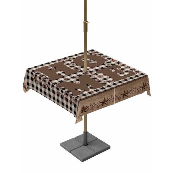 Outdoor Tablecloth with Umbrella Hole and Zipper, Farmhouse Square Table Cloth 60x60 Inch Waterproof Tablecloth, Vintage Country Texas Star Plaid Wooden Grain Picnic Table Cover for Patio Camping
