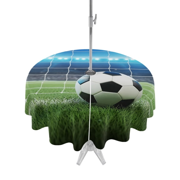 Outdoor Tablecloth with Umbrella Hole Zipper Football Games Round Tablecloth 54" Waterproof Outside Table Cloth Modern Stadium Ball Sports Goal Patio Table Cover Tablecloths for Picnic Party