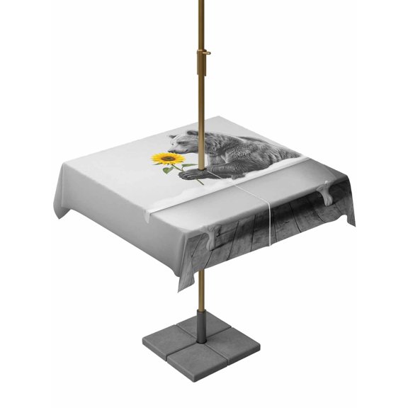 Outdoor Tablecloth with Umbrella Hole and Zipper, Funny Bears Square Table Cloth 54x54 Inch Waterproof Tablecloth, Cute Art Vintage Lovely Animals on Bathtub Picnic Table Cover for Patio Camping