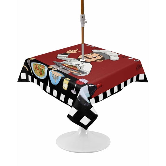 Outdoor Tablecloth with Umbrella Hole and Zipper Funny Chef Kitchen Square Tablecloths 54x54 Inch Waterproof Table Cloths Buffalo Plaid Check Red Patio Table Cover for Picnic BBQS Party