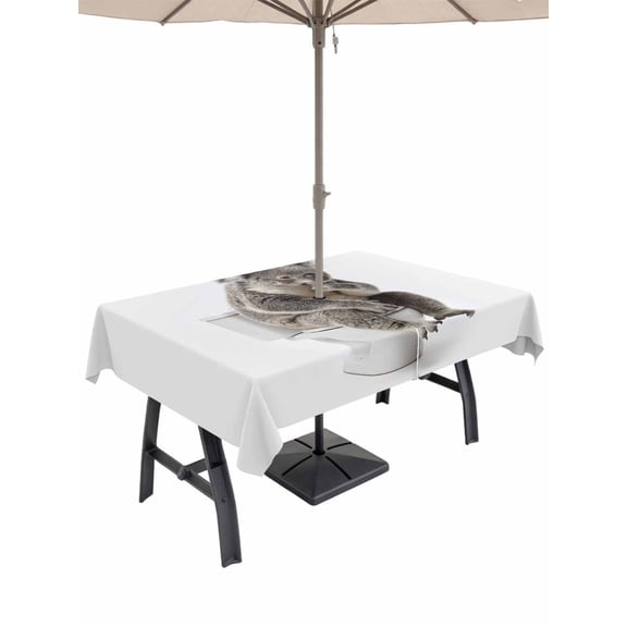 Outdoor Tablecloth with Umbrella Hole and Zipper, Funny Koala Rectangle Table Cloth 54x80 Inch Waterproof Tablecloth, Cute Art Fun Lovely Animals on Toilets Picnic Table Cover for Patio Camping