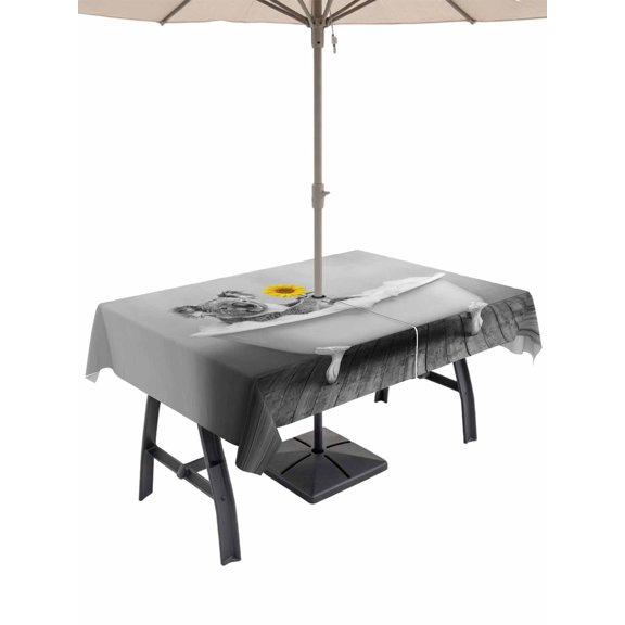 Outdoor Tablecloth with Umbrella Hole and Zipper, Funny Koala Rectangle Table Cloth 60x84 Inch Waterproof Tablecloth, Cute Art Vintage Lovely Animals on Bathtub Picnic Table Cover for Patio Camping