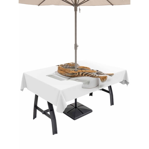 Outdoor Tablecloth with Umbrella Hole and Zipper, Funny Tigers Rectangle Table Cloth 54x80 Inch Waterproof Tablecloth, Cute Art Fun Lovely Animals on Toilets Picnic Table Cover for Patio Camping