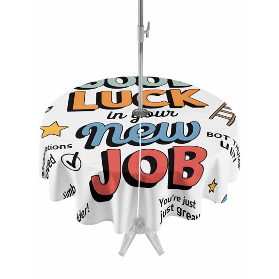 Outdoor Tablecloth with Umbrella Hole Zipper Funny Words Round Tablecloth 54" Waterproof Outside Table Cloth Cartoon Orange Blue Luck Patio Table Cover Tablecloths for Picnic Party