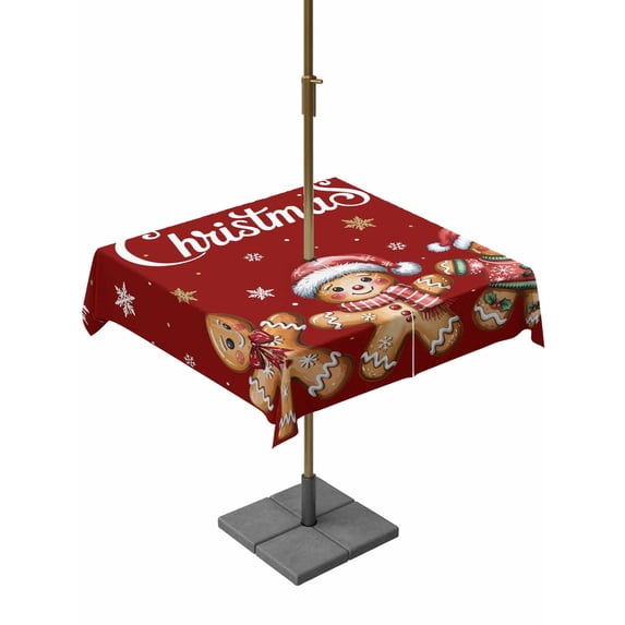 Outdoor Tablecloth with Umbrella Hole and Zipper, Gingerbread Red Square Table Cloth 60x60 Inch Waterproof Tablecloth, Christmas Winter Snowflake Picnic Table Cover for Patio Camping