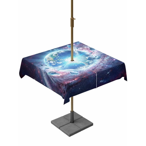 Outdoor Tablecloth with Umbrella Hole and Zipper, Global Explosion Square Table Cloth 54x54 Inch Waterproof Tablecloth, Modern Abstract Art Galaxy Universe Picnic Table Cover for Patio Camping