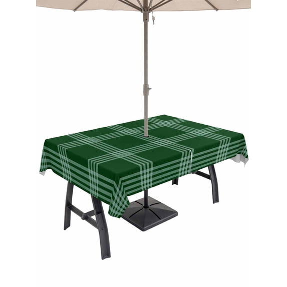 Outdoor Tablecloth with Umbrella Hole & Zipper, Green Checkered Rectangle Tablecloth 60x120 Inch, Farmhouse Buffalo Plaid Modern Patio Table Cover Waterproof Table Cloth for Picnic/Party