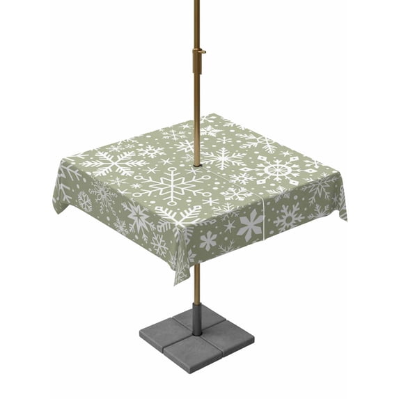 Outdoor Tablecloth with Umbrella Hole and Zipper, Green Christmas Square Table Cloth 54x54 Inch Waterproof Tablecloth, Snowflakes Xmas Winter New Year Picnic Table Cover for Patio Camping