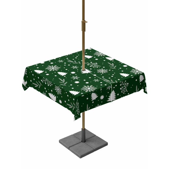 Outdoor Tablecloth with Umbrella Hole and Zipper, Green Christmas Square Table Cloth 60x60 Inch Waterproof Tablecloth, Xmas Tree Snowflakes Winter Holiday Picnic Table Cover for Patio Camping