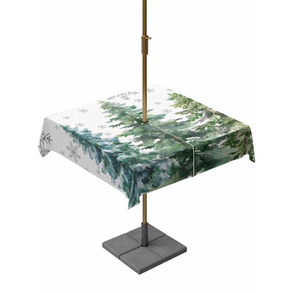 Outdoor Tablecloth with Umbrella Hole and Zipper, Green Christmas Tree Square Table Cloth 60x60 Inch Waterproof Tablecloth, Xmas Tree Grey Snowflake Picnic Table Cover for Patio Camping