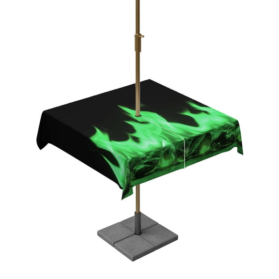 Outdoor Tablecloth with Umbrella Hole and Zipper Green Flames Square Tablecloths 54x54 Inch Waterproof Table Cloths Burning Embers Ethereal Fire Patio Table Cover for Outdoor Tables BBQS Party Decor