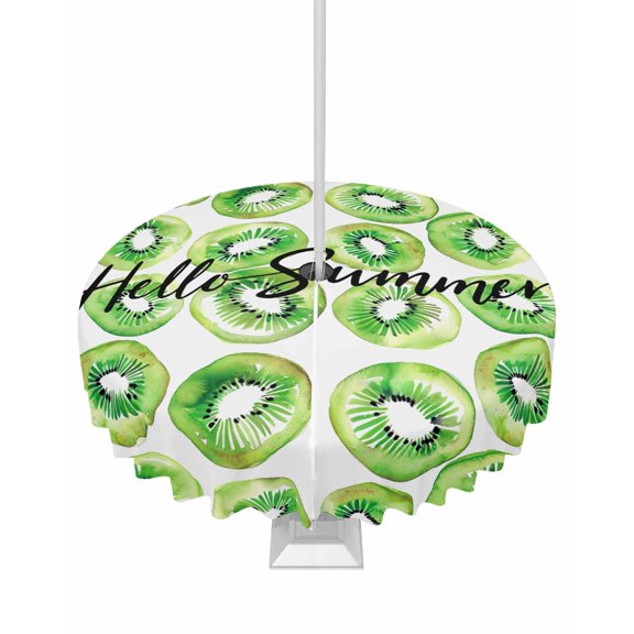 Outdoor Tablecloth with Umbrella Hole Zipper,Green Kiwi Seamless Summer Fruit Waterproof Zippered Table Cloth for Square Tables,Watercolor Fruits Patio Table Covers for Indoor Pinic Party