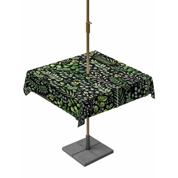 Outdoor Tablecloth with Umbrella Hole and Zipper, Green Leaves Square Table Cloth 54x54 Inch Waterproof Tablecloth, Elegant Pastoral Summer Botanical Watercolor Picnic Table Cover for Patio Camping