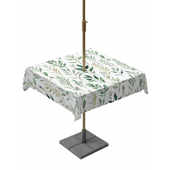 Outdoor Tablecloth with Umbrella Hole and Zipper, Green Leaves Square Table Cloth 54x54 Inch Waterproof Tablecloth, Vintage Country Botanical Pastoral Plant Picnic Table Cover for Patio Camping
