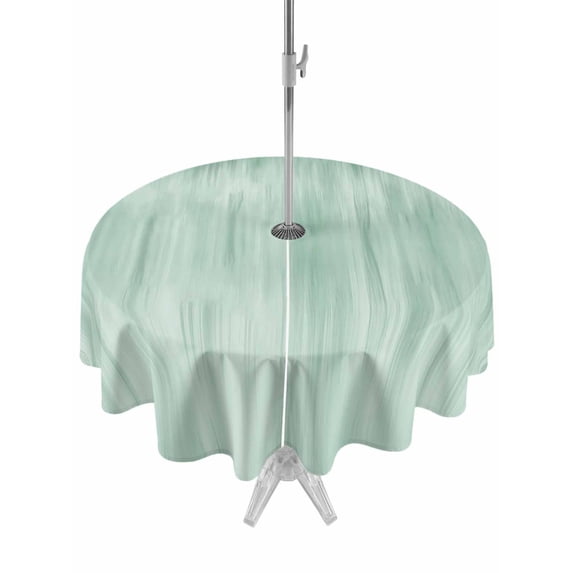 Outdoor Tablecloth with Umbrella Hole and Zipper, Green Round Table Cloth 54 Inch Waterproof Tablecloth, Modern Abstract Art Ombre Striped Picnic Table Cover for Patio Camping