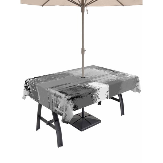 Outdoor Tablecloth with Umbrella Hole and Zipper, Grey Abstract Rectangle Table Cloth 60x102 Inch Waterproof Tablecloth, Modern Mottled Art Oil Painting Picnic Table Cover for Patio Camping