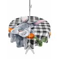 thumbnail image 1 of Outdoor Tablecloth with Umbrella Hole and Zipper, Grey Bunny Easter Round Table Cloth 54 Inch Waterproof Tablecloth, Rabbits Spring Botanical Black White Plaid Picnic Table Cover for Patio Camping, 1 of 7
