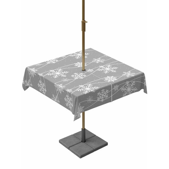 Outdoor Tablecloth with Umbrella Hole and Zipper, Grey Christmas Square Table Cloth 54x54 Inch Waterproof Tablecloth, Winter Xmas Snowflake Wave Picnic Table Cover for Patio Camping