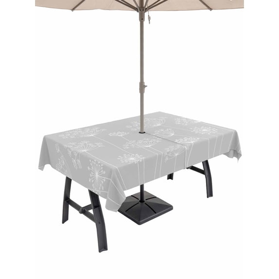 Outdoor Tablecloth with Umbrella Hole and Zipper, Grey Dandelion Rectangle Table Cloth 60x120 Inch Waterproof Tablecloth, Spring Modern Minimalist Country Flower Picnic Table Cover for Patio Camping