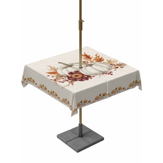 Outdoor Tablecloth with Umbrella Hole and Zipper, Grey Fall Square Table Cloth 60x60 Inch Waterproof Tablecloth, Thanksgiving Maple Leaf Harvest Botanical Rustic Picnic Table Cover for Patio Camping