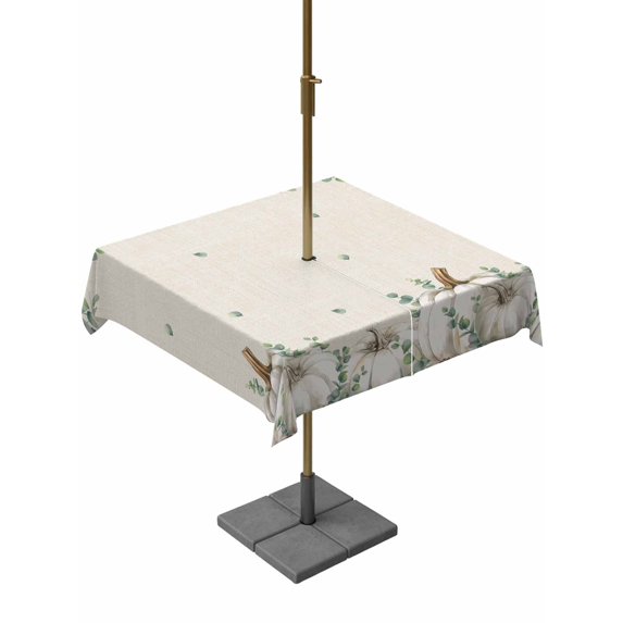 Outdoor Tablecloth with Umbrella Hole and Zipper, Grey Pumpkins Fall Square Table Cloth 60x60 Inch Waterproof Tablecloth, Thanksgiving Eucalyptus Rustic Picnic Table Cover for Patio Camping