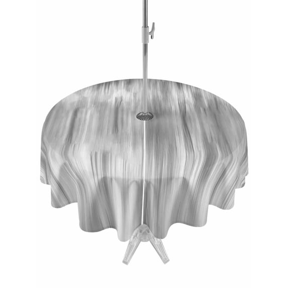 Outdoor Tablecloth with Umbrella Hole and Zipper, Grey Round Table Cloth 54 Inch Waterproof Tablecloth, Modern Abstract Art Ombre Striped Picnic Table Cover for Patio Camping