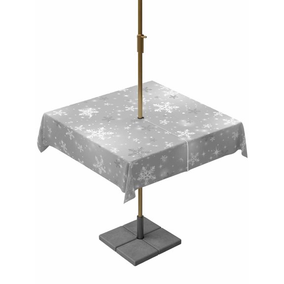 Outdoor Tablecloth with Umbrella Hole and Zipper, Grey Snowflake Christmas Square Table Cloth 54x54 Inch Waterproof Tablecloth, Winter Xmas Snowflake Gray Modern Art Picnic Table Cover for Patio