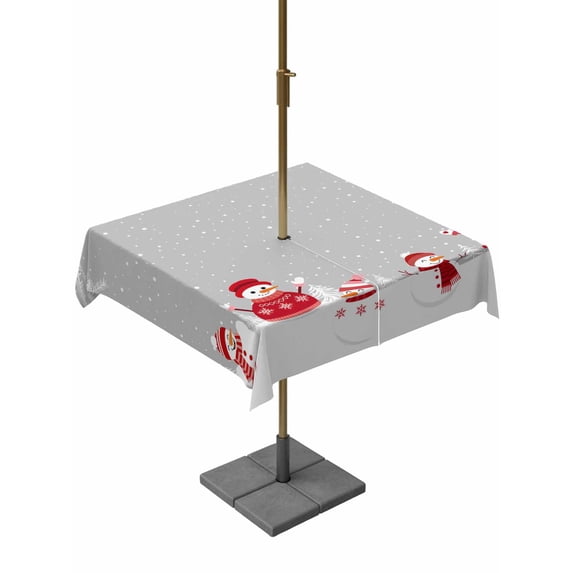 Outdoor Tablecloth with Umbrella Hole and Zipper, Grey Snowman Christmas Square Table Cloth 60x60 Inch Waterproof Tablecloth, Winter Snowflake Pine Xmas Tree Picnic Table Cover for Patio Camping