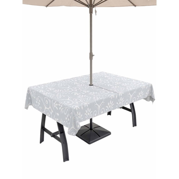 Outdoor Tablecloth with Umbrella Hole and Zipper, Grey Spring Floral Rectangle Table Cloth 60x102 Inch Waterproof Tablecloth, Modern Abstract Art Farmhouse Picnic Table Cover for Patio Camping