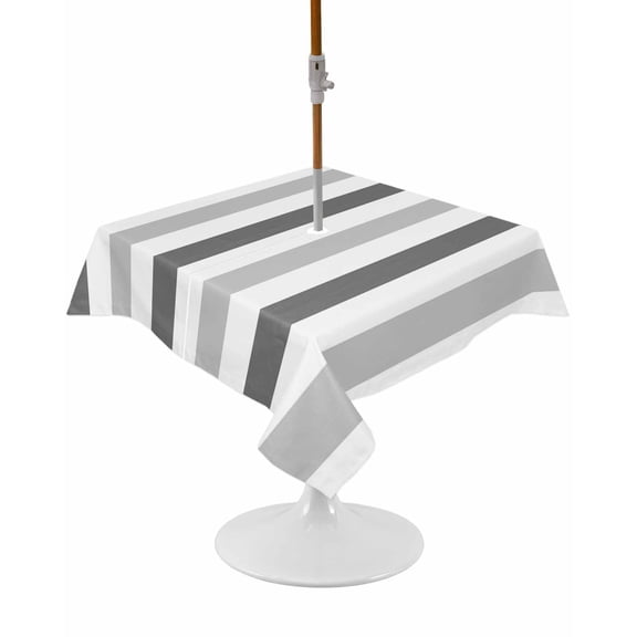 Outdoor Tablecloth with Umbrella Hole and Zipper Grey Striped Square Tablecloths 54x54 Inch Waterproof Table Cloths Vertical Stripes Patio Table Cover for Outdoor Tables Picnic BBQS Party Decor