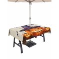 thumbnail image 1 of Outdoor Tablecloth with Umbrella Hole and Zipper, Halloween Rectangle Table Cloth 54x80 Inch Waterproof Tablecloth, Orange Fall Pumpkin Witch Hat Bat Beige Picnic Table Cover for Patio Camping, 1 of 7