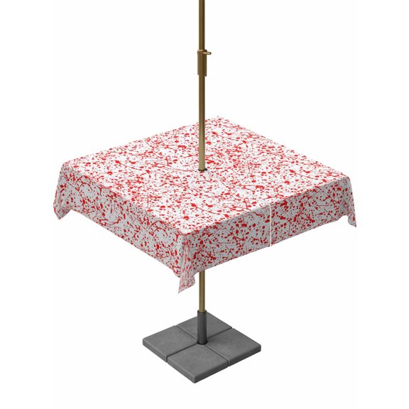 Outdoor Tablecloth with Umbrella Hole and Zipper, Halloween Square Table Cloth 54x54 Inch Waterproof Tablecloth, Scary Red Blood Drop Splash Monochrome Picnic Table Cover for Patio Camping