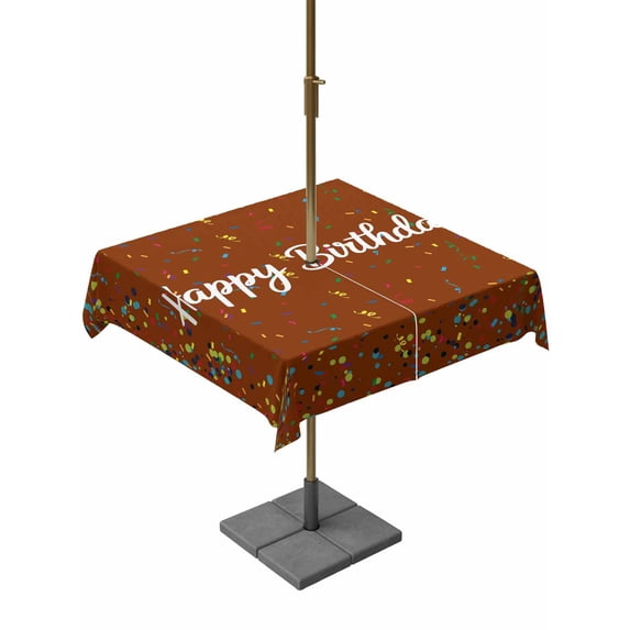 Outdoor Tablecloth with Umbrella Hole and Zipper, Happy Birthday Square Table Cloth 54x54 Inch Waterproof Tablecloth, Brown Modern Abstract Art Picnic Table Cover for Patio Camping