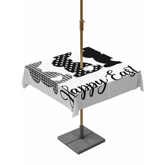 Outdoor Tablecloth with Umbrella Hole and Zipper, Happy Easter Rabbits Square Table Cloth 54x54 Inch Waterproof Tablecloth, Black Plaid Polka Dots Rabbits Spring Picnic Table Cover for Patio Camping