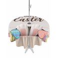 thumbnail image 1 of Outdoor Tablecloth with Umbrella Hole and Zipper, Happy Easter Round Table Cloth 54 Inch Waterproof Tablecloth, Colorful Spring Eggs Beige Wooden Picnic Table Cover for Patio Camping, 1 of 7