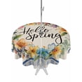 thumbnail image 1 of Outdoor Tablecloth with Umbrella Hole and Zipper, Hello Spring Round Table Cloth 54 Inch Waterproof Tablecloth, Farmhouse Floral Eucalyptus Wood Plaid Burlap Picnic Table Cover for Patio Camping, 1 of 7