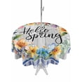 thumbnail image 1 of Outdoor Tablecloth with Umbrella Hole and Zipper, Hello Spring Round Table Cloth 60 Inch Waterproof Tablecloth, Farmhouse Floral Eucalyptus Wood Blue Plaid Picnic Table Cover for Patio Camping, 1 of 7