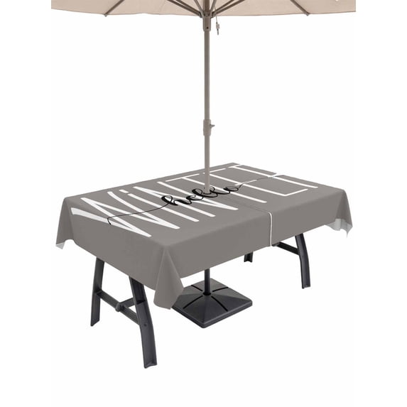 Outdoor Tablecloth with Umbrella Hole and Zipper, Hello Winter Rectangle Table Cloth 60x120 Inch Waterproof Tablecloth, Grey Merry Christmas Holiday Picnic Table Cover for Patio Camping