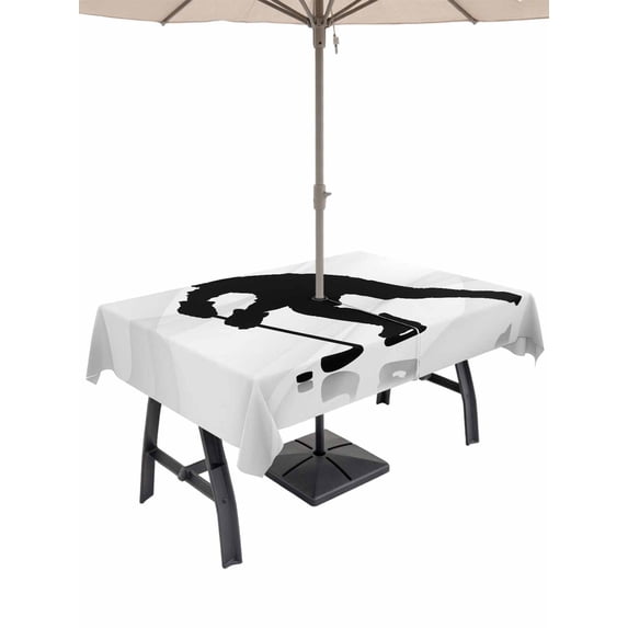 Outdoor Tablecloth with Umbrella Hole and Zipper, Hockey Rectangle Table Cloth 60x84 Inch Waterproof Tablecloth, Modern Funny Minimalist Sports Geometric Picnic Table Cover for Patio Camping