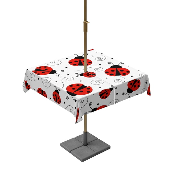 Outdoor Tablecloth with Umbrella Hole and Zipper, Ladybug Waterproof Patio Tablecloth for Dining 54''x54'', Cartoon Red Black Dots Animals Modern Simple Wipeable Table Cover for Picnic BBQ Party