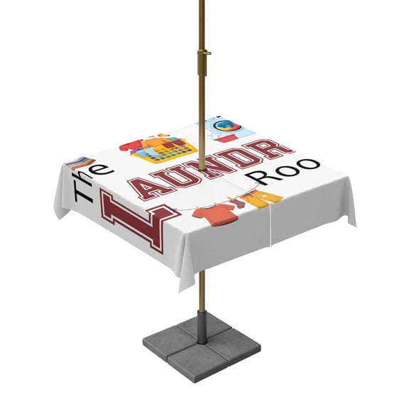 Outdoor Tablecloth with Umbrella Hole and Zipper, Laundry Room Quotes Theme Element Square Waterproof Table Cover 54x54in Washable Table Cloth for Patio Picnic Party White Background