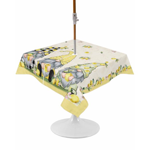 Outdoor Tablecloth with Umbrella Hole and Zipper Lemon Gnome Square Tablecloths 54x54 Inch Waterproof Table Cloths Yellow Summer Fruit Floral Patio Table Cover for Outdoor Tables Picnic BBQS Party