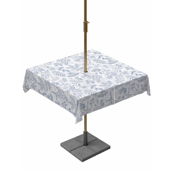 Outdoor Tablecloth with Umbrella Hole and Zipper, Light Blue Dandelion Square Table Cloth 54x54 Inch Waterproof Tablecloth, Spring Flowers Modern Minimalist Picnic Table Cover for Patio Camping